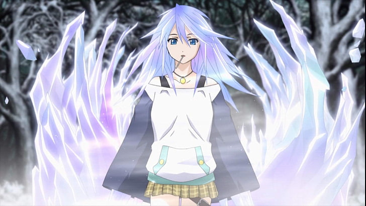 weibliche Anime Charakter digitale Tapete, Rosario, Vampir, Shirayuki Mizore, Mädchen, Rock, Gürtel, Raum, HD-Hintergrundbild