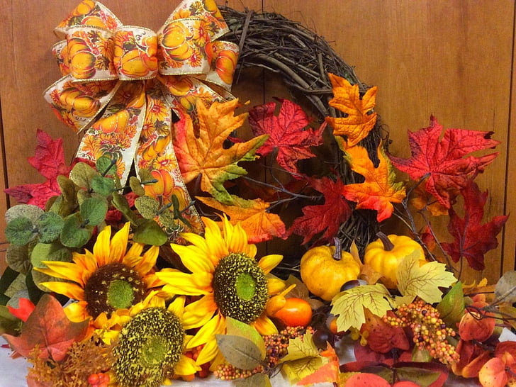 Photography, Still Life, Berry, Fall, Gourd, Sunflower, Wreath, HD wallpaper