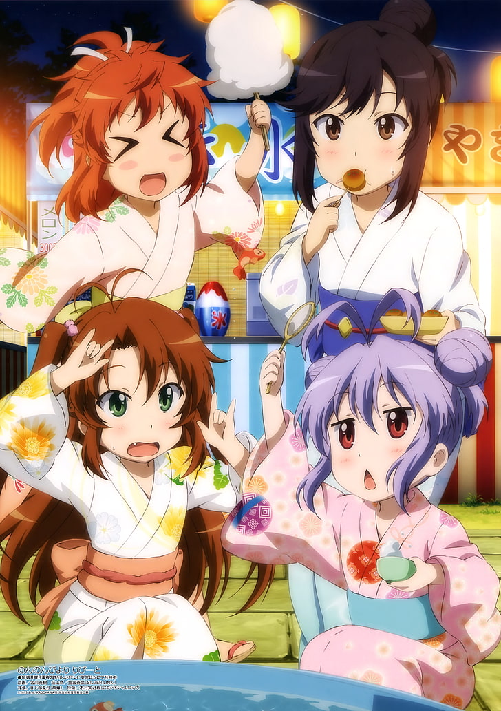 Non Non Biyori, anime girls, Koshigaya Komari, Miyauchi Renge , Ichijou Hotaru, Koshigaya Natsumi, HD wallpaper