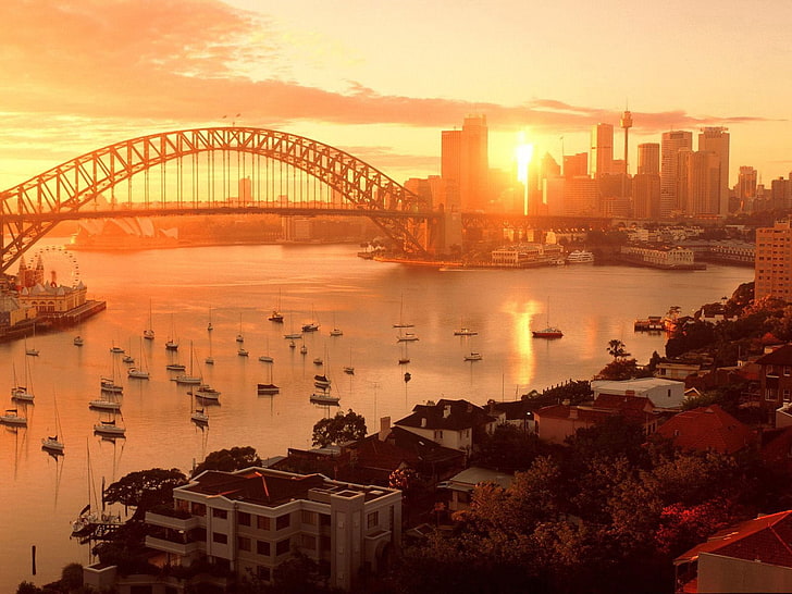 szary most, architektura, miasto, Sydney Harbour Bridge, Australia, Sydney, Tapety HD
