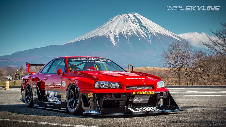 car, Liberty Walk, Nissan Skyline R34, Mount Fuji, Nismo, HD wallpaper