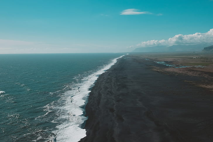 natureza, areia preta, islândia, praia, água, HD papel de parede