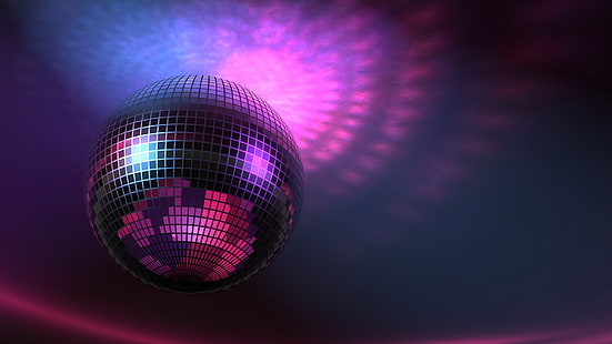 Огни музыки, диско-шар, фиолетовый, 3D картинки, музыка, огни, диско, шар, фиолетовый, 3D, картинки, HD обои HD wallpaper
