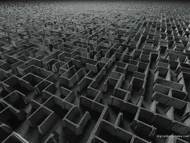 grå labyrint digital tapet, labyrint, svart, HD tapet