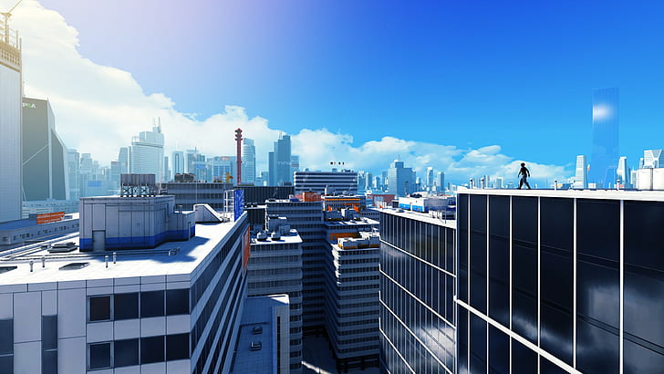 Mirror's Edge Buildings Skyscrapers HD, gry wideo, budynki, drapacze chmur, s, lustro, krawędź, Tapety HD