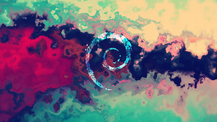 ilustrasi spiral, Linux, Debian, sistem operasi, abstrak, warna-warni, seni digital, Wallpaper HD