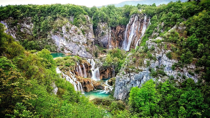 храсти, Хърватия, водопад, национален парк Плитвишки езера, национален парк, природен резерват, Плитвички, езеро, вода, Европа, планина, гора, водопади, езера, туристическа атракция, HD тапет