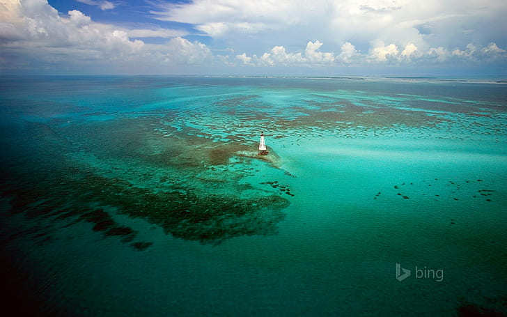 sea, the sky, clouds, lighthouse, USA, Florida Keys, Alligator Reef Light, HD wallpaper