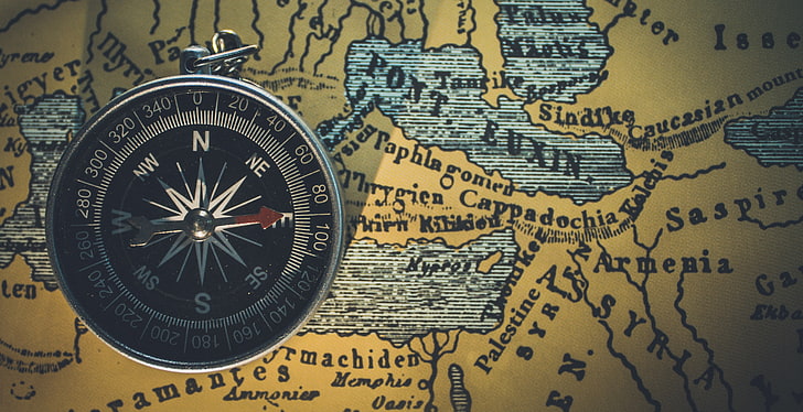 round grey and black compass, compass, map, travel, HD wallpaper