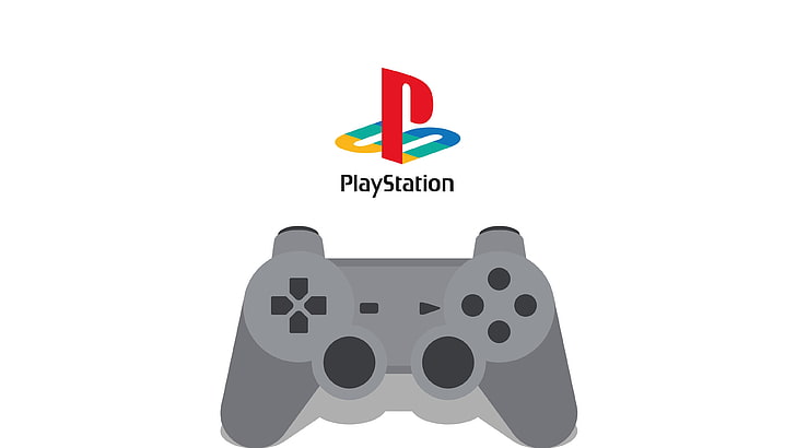 Logotipo de Sony PlayStation, logotipo, PlayStation, videojuegos, minimalismo, controladores, fondo simple, fondo blanco, Fondo de pantalla HD