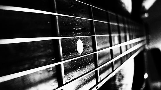 greyscale and closeup photograph of guitar strings, guitar, electric guitar, HD wallpaper HD wallpaper