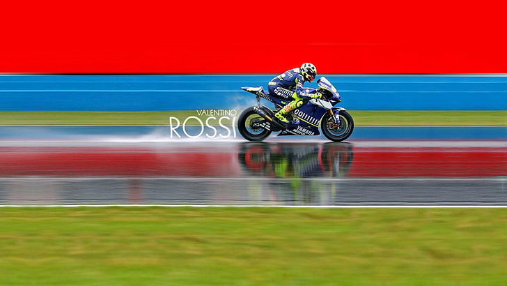 vélo de sport bleu et blanc, Valentino Rossi, moto, course, sport, Fond d'écran HD