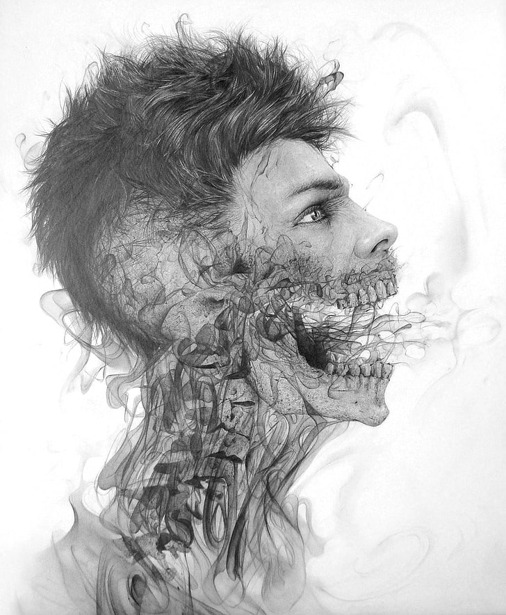 skeletal man wallpaper, drawing, face, HD wallpaper