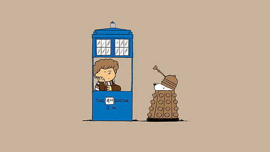 Doctor Who and The Charlie Brown and Snoopy Show crossover, snoopy and charlie brown illustration, funny, 1920x1080, tardis, doctor who, charlie brown, snoopy, the charlie brown and snoopy show, HD wallpaper HD wallpaper