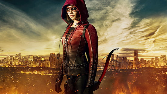 Thea Queen wallpaper, Girl, City, Red, Clouds, Sky, Fire, Hero, Beautiful, Flame, the, Wallpaper, Super, Year, EXCLUSIVE, Weapons, Arrow, DC Comics, TV Series, Willa Holland, Movie, Mask, Film, Adventure, Armor, Buildings, Sci-Fi, Leather, Warner Bros. Pictures, Bow, Crime, Superhero, Mystery, Drama, Archery, Thea Queen, 2015, Speedy, Red Arrow, Season 4, CW TV, S04, Starling, HD wallpaper HD wallpaper