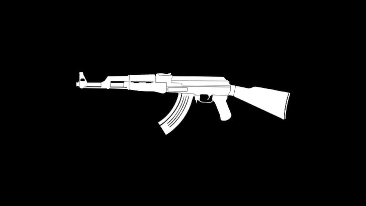 white rifle gun drawing, weapon, minimalism, AK-47, HD wallpaper