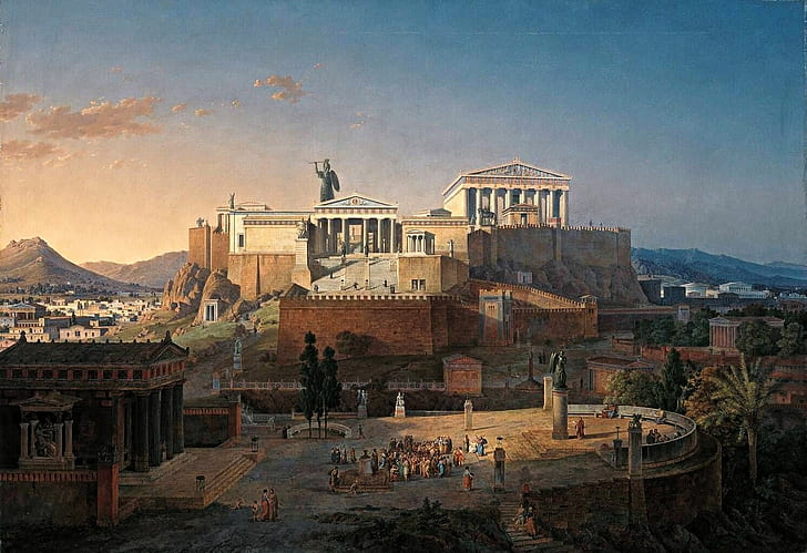 Forntida grekisk skulptur, målning, metropol, HD tapet