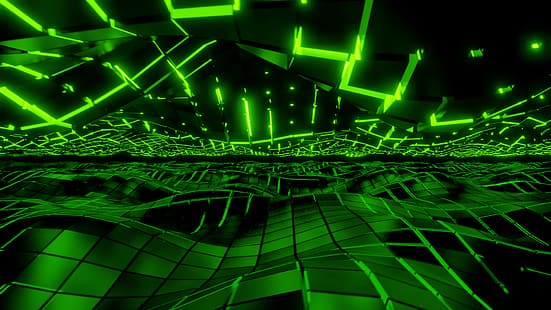 научная фантастика, блендер, абстракция, 3D абстракция, 3D графика, зеленый, HD обои HD wallpaper