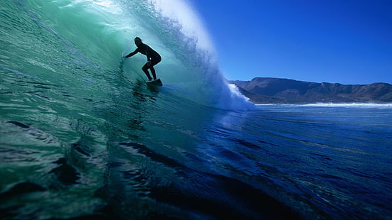 Surf Big Wave HD, silueta de persona que practica surf, mar, surf, agua, ola, Fondo de pantalla HD HD wallpaper
