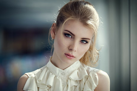 mata biru, pirang, potret, Irina Popova, bokeh, model, wajah, wanita, 500px, Wallpaper HD HD wallpaper