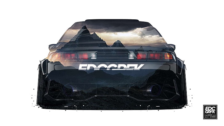 EDC Graphics, Nissan Silvia S14, Nissan, render, Japanese cars, JDM, mountains, HD wallpaper