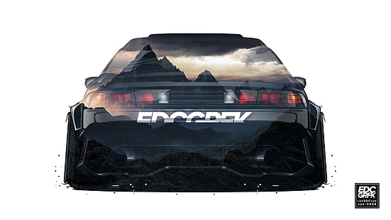 EDC Graphics, Nissan Silvia S14, Nissan, рендер, японские автомобили, JDM, горы, HD обои HD wallpaper