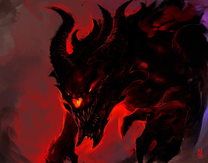 wallpaper HD setan merah, kegelapan, api, iblis, seni, jahat, Gull, Demon Kaiju, Wallpaper HD