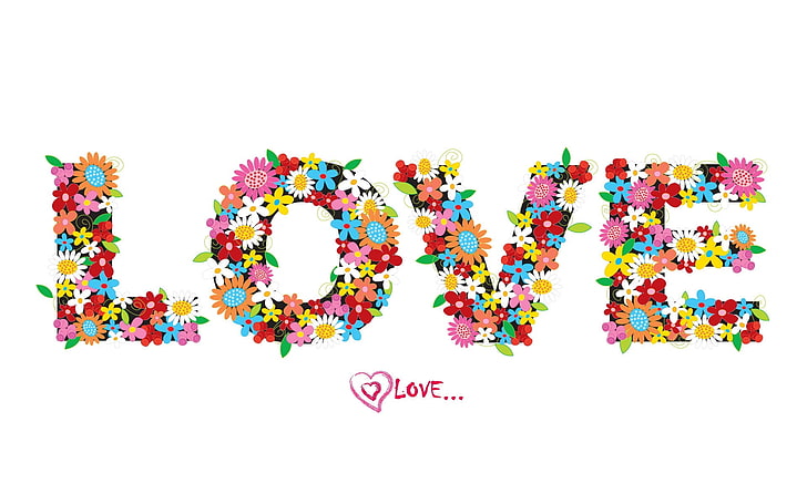 multicolored floral love wallpaper, love, inscription, flowers, form, HD wallpaper