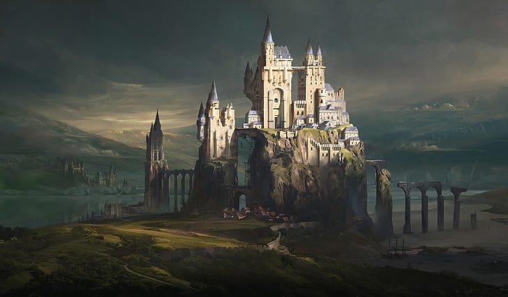artwork, fantasy art, castle, landscape, HD wallpaper