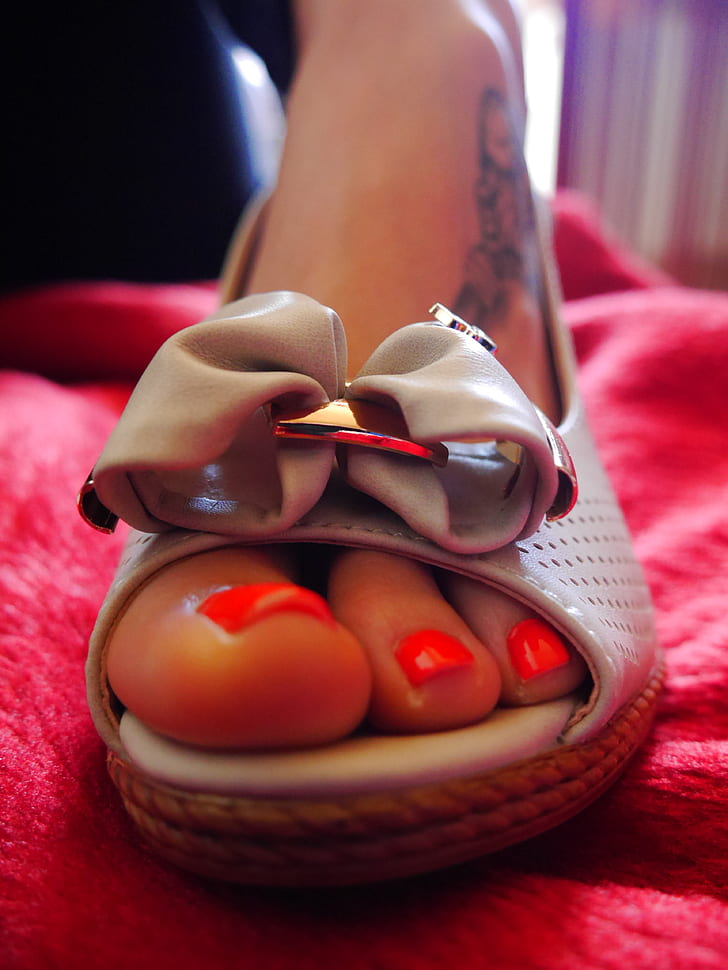 shoes, feet, painted nails, tattoo, HD wallpaper