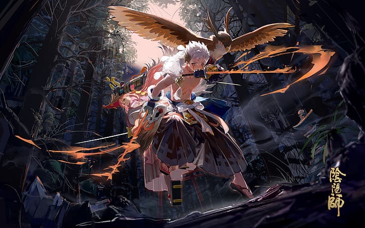 fantasy warrior, video game art, Onmyoji, TamoTaro, HD wallpaper