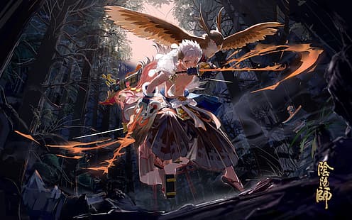 guerrero de fantasía, arte de videojuegos, Onmyoji, TamoTaro, Fondo de pantalla HD HD wallpaper