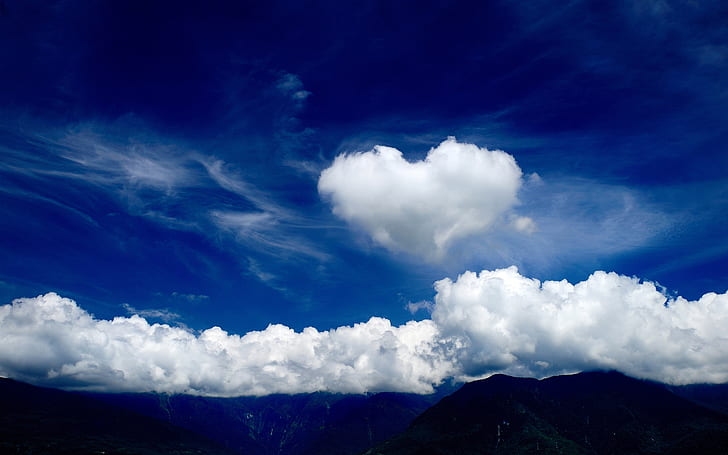 Nuvens coração, amor, coração, fundo, céu amor, HD papel de parede