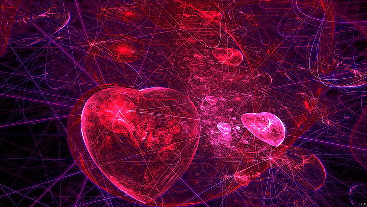 abstract art, love, heart, red heart, graphic design, graphics, digital art, valentine day, valentines day, red, mystery, pink, light, special effects, space, pattern, HD wallpaper