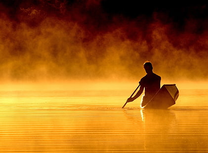 Boating, man rowing boat, Nature, Lakes, Boating, HD wallpaper HD wallpaper