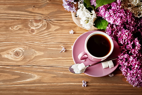 꽃, 음식, 커피, 컵, 정물, HD 배경 화면 HD wallpaper