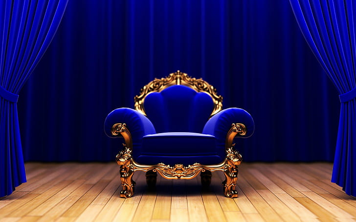 armchair, blue, couch, king, studio, HD wallpaper