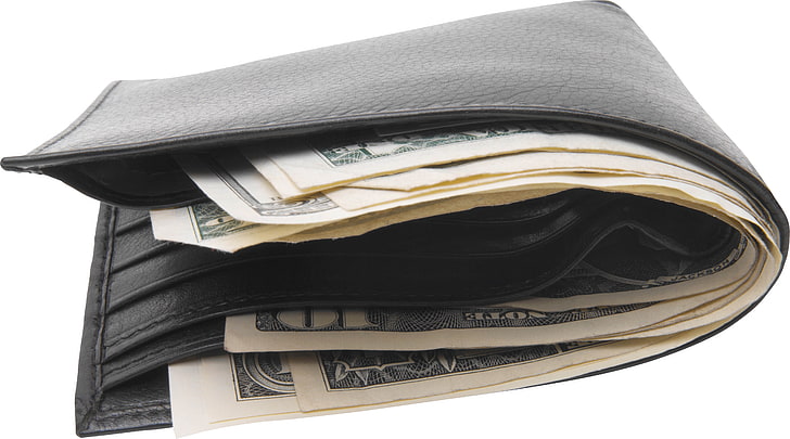 svart läder bifold plånbok, plånböcker, pengar, plånbok, vit bakgrund, HD tapet