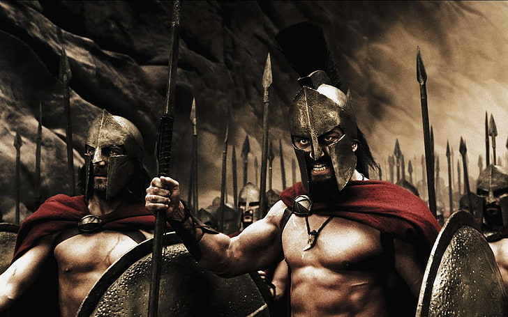 300 movie, Movie, 300, 300 (Movie), Gerard Butler, Helmet, Shield, Spartan, Spear, Warrior, HD wallpaper