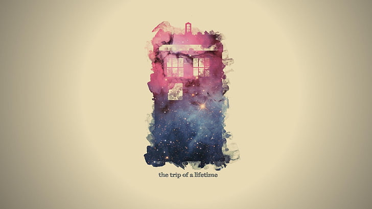 ピンクとブルーの家のイラスト、TARDIS、ドクター、ドクター・フー、スペース、 HDデスクトップの壁紙