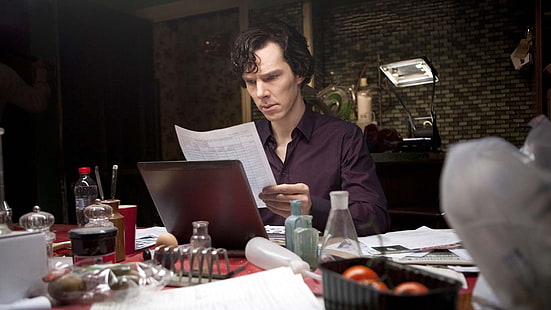 เสื้อเชิ้ตผู้ชายสีแดงเข้ม, Benedict Cumberbatch, Sherlock, วอลล์เปเปอร์ HD HD wallpaper