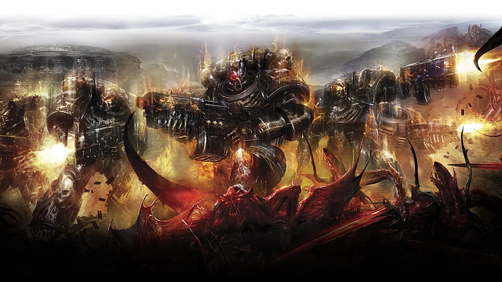 Warhammer 40k Legion of the Damned illustration, Warhammer 40,000, space marines, demon, Legion of the Damned, HD wallpaper