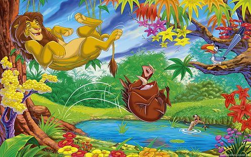 การ์ตูน Lion King Timon Pumbaa Simba และ Zazu วอลเปเปอร์ HD 1920 × 1200, วอลล์เปเปอร์ HD HD wallpaper