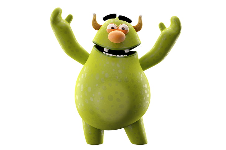 grüne Monsterillustration, Charakter, Monster, lustig, niedlich, HD-Hintergrundbild