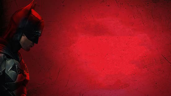 Batman, Batman, Batman 2022, Batman (2021), Robert Pattinson, attore, sfondo rosso, Sfondo HD HD wallpaper