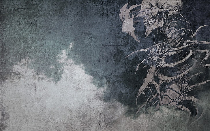 blue, black, and gray skeleton print textile, skeleton, dark, fantasy art, skull, HD wallpaper