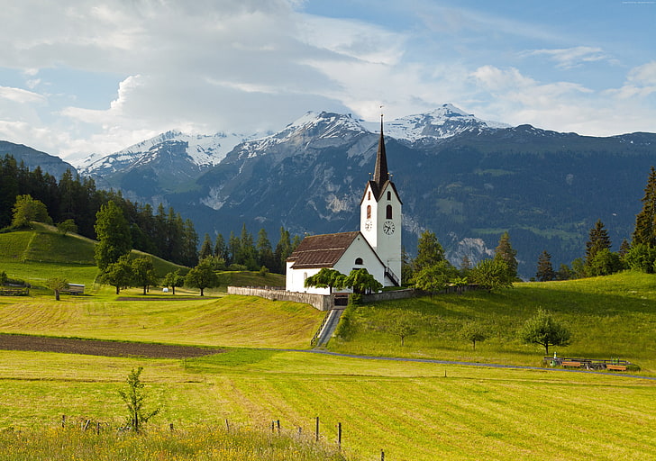 Switzerland, 8k, meadows, mountains, 4k, 5k, Alps, HD wallpaper
