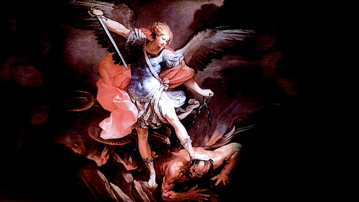 ангел срещу дявол илюстрация, ангел, религия, фентъзи изкуство, HD тапет