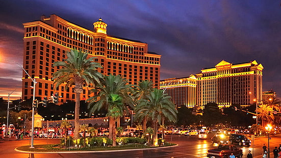 Natt i Las Vegas Bellagio Luxury Hotel Casino Hd Bakgrundsbilder för mobiltelefoner Bärbara datorer och PC 1920 × 1080, HD tapet HD wallpaper