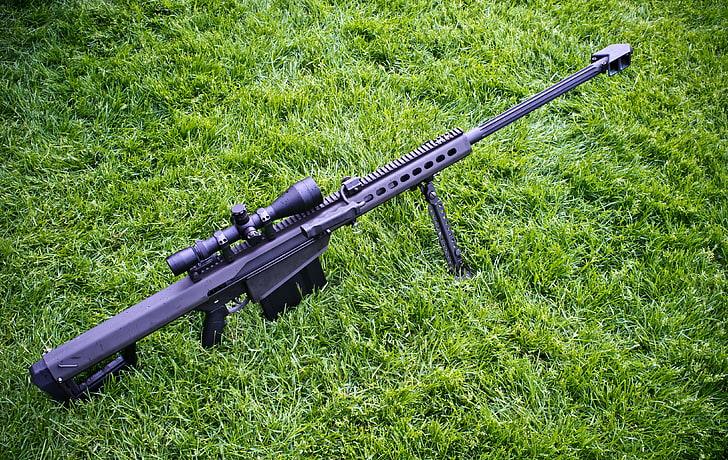 rifle de francotirador negro, hierba, rifle, francotirador, autocargante, pesado, Barrett M82, Fondo de pantalla HD